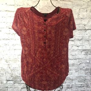 Lucky Brand Large Red Orange Floral Blouse Buttons